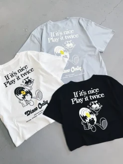DISCO ONLY WMNS 'Play It Twice V2' Cropped Tee - Black