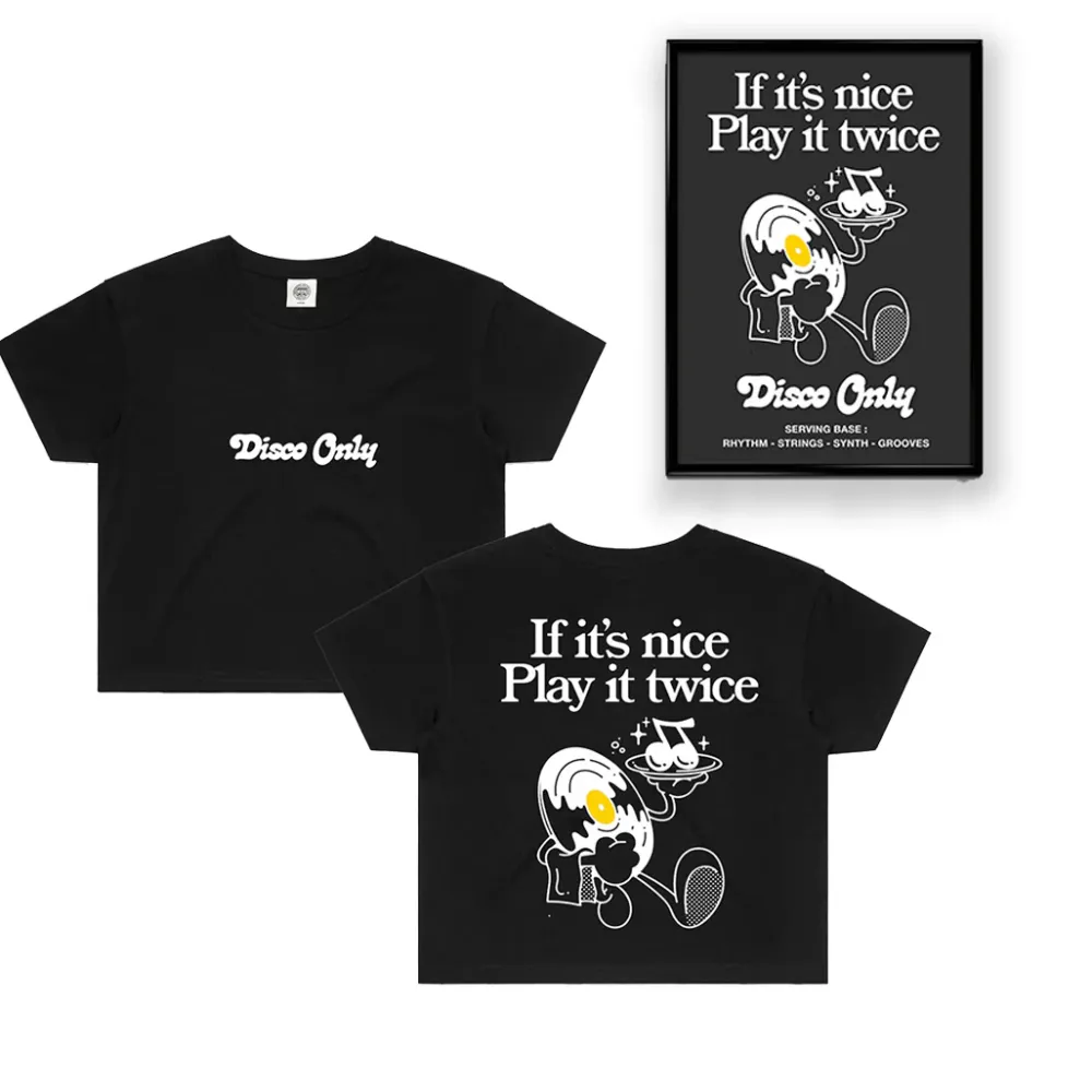 DISCO ONLY WMNS 'Play It Twice V2' Cropped Tee & Print Bundle - Black