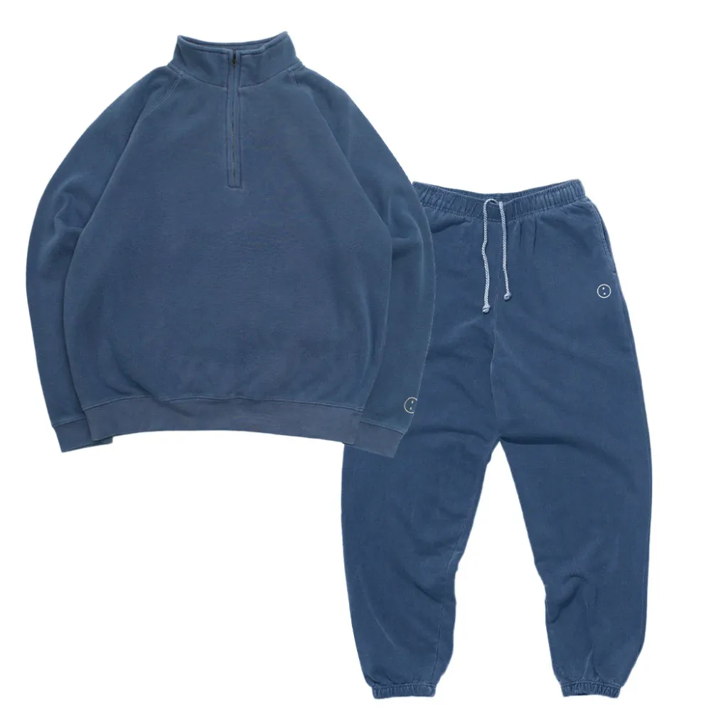 Discounted Bundles Essentials Vintage Washed 1/4 Zip Sweatshirt & Jogger Set - Navy