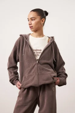 UN:IK Essentials Essentials Vintage Washed Zip Up Hoodie - Cocoa