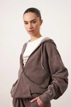 UN:IK Essentials Essentials Vintage Washed Zip Up Hoodie - Cocoa