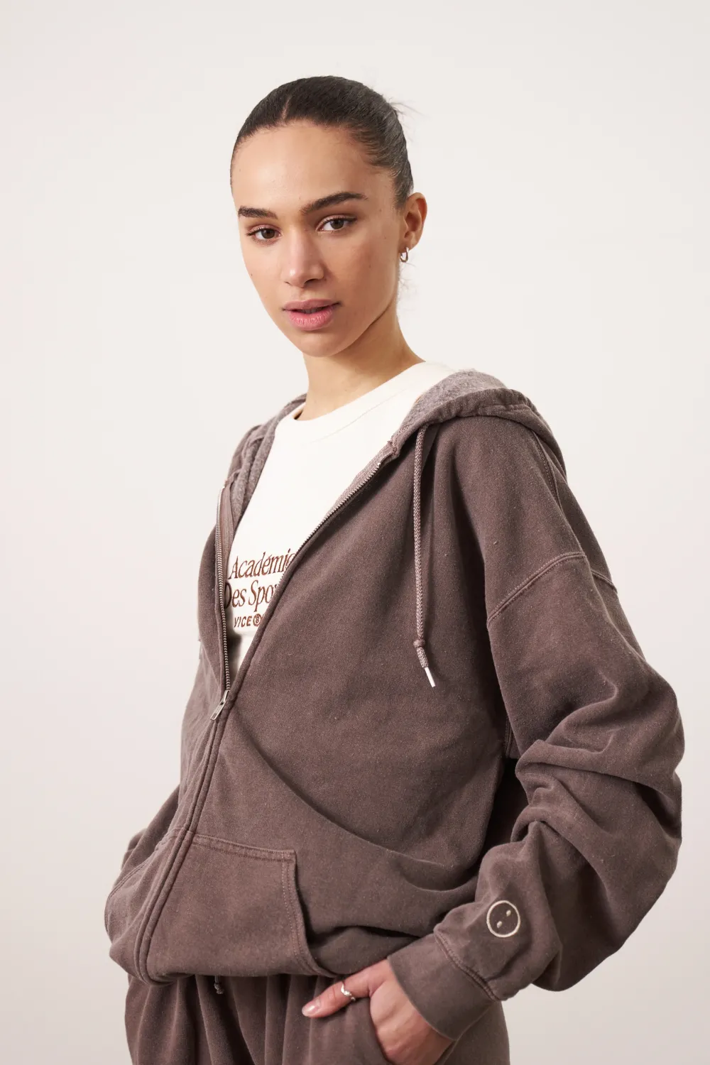 UN:IK Essentials Essentials Vintage Washed Zip Up Hoodie - Cocoa