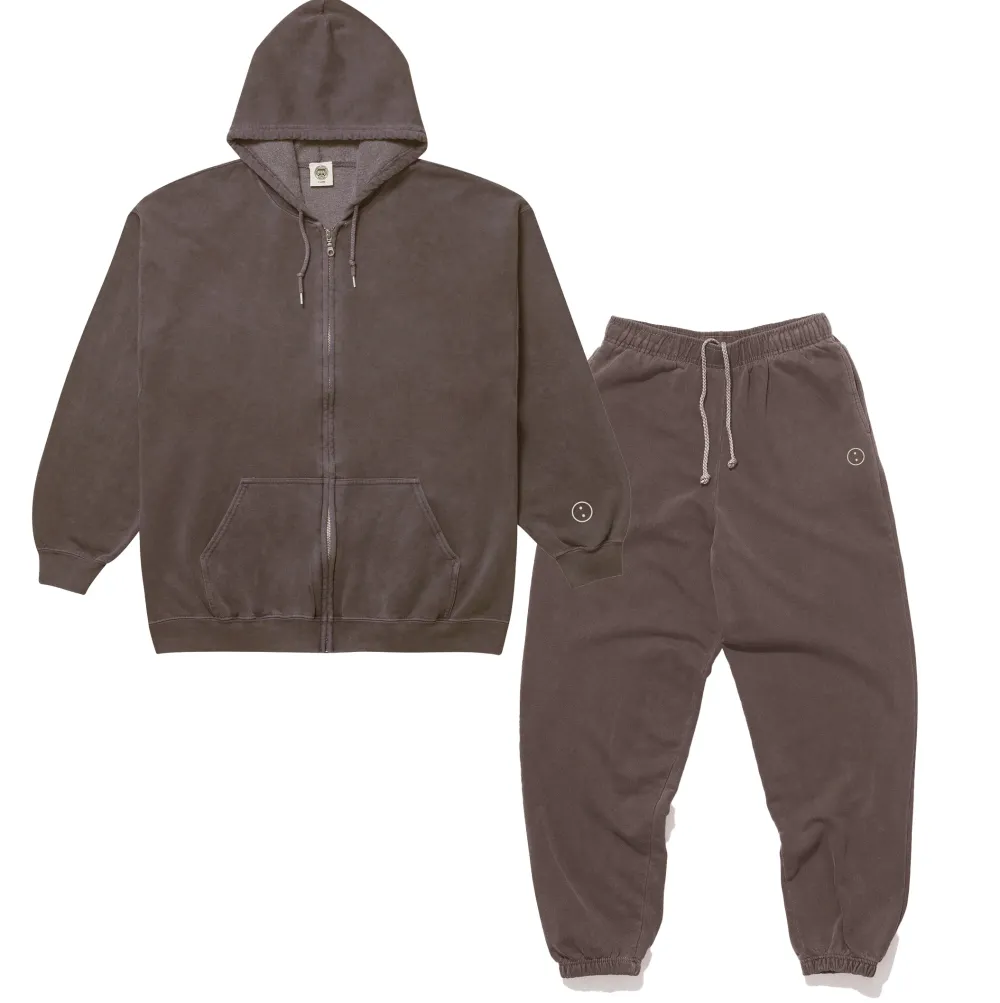 UN:IK Essentials Essentials Vintage Washed Zip-Up Hoodie & Jogger Set - Cocoa