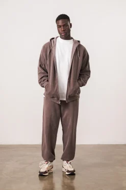 UN:IK Essentials Essentials Vintage Washed Zip-Up Hoodie & Jogger Set - Cocoa