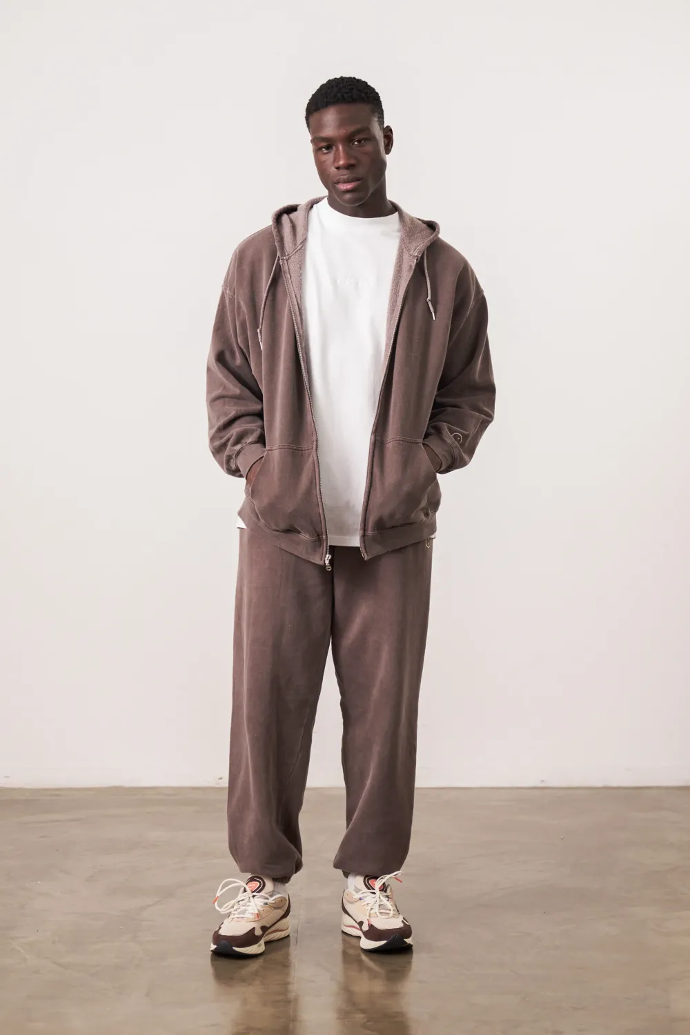 UN:IK Essentials Essentials Vintage Washed Zip-Up Hoodie & Jogger Set - Cocoa