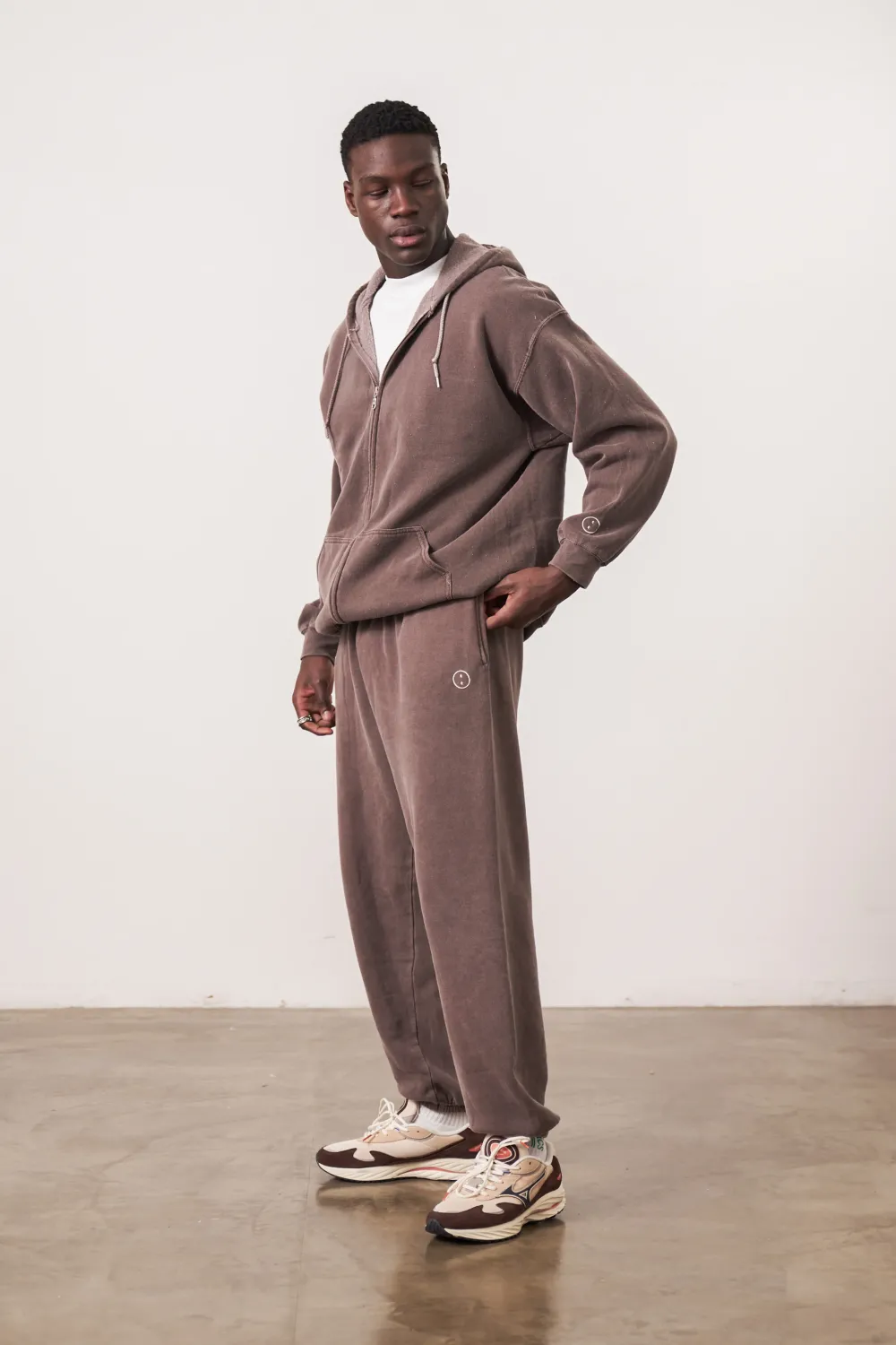 UN:IK Essentials Essentials Vintage Washed Zip-Up Hoodie & Jogger Set - Cocoa