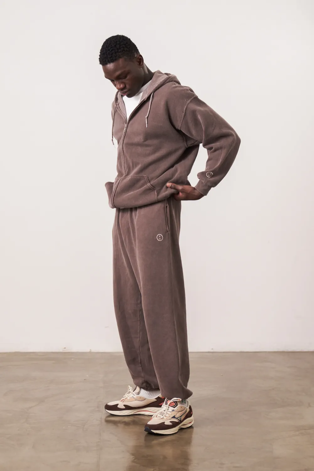 UN:IK Essentials Essentials Vintage Washed Zip-Up Hoodie & Jogger Set - Cocoa