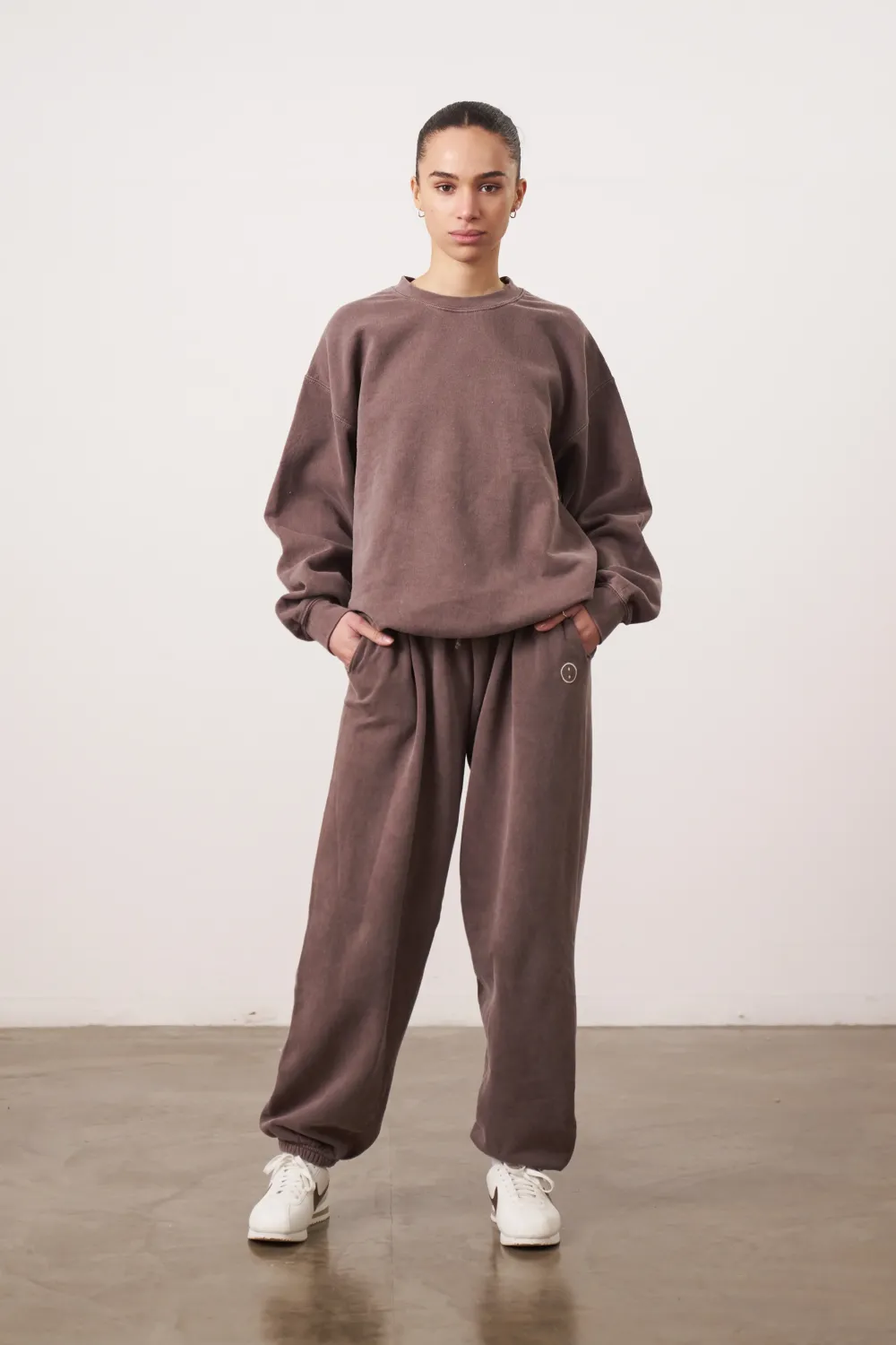 UN:IK Essentials Essentials Vintage Washed Sweater & Jogger Set - Cocoa