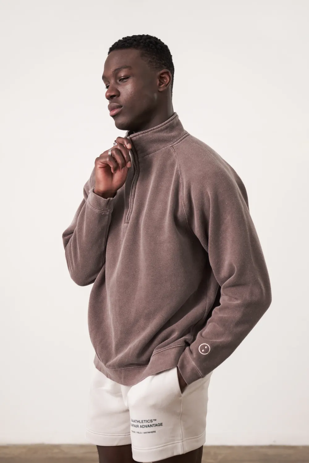 UN:IK Essentials Essentials Vintage Washed 1/4 Zip Sweatshirt - Cocoa