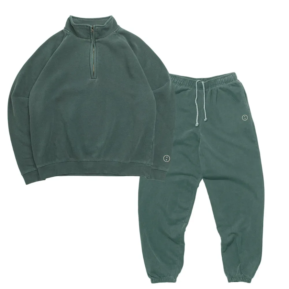 UN:IK Essentials Essentials Vintage Washed 1/4 Zip Sweatshirt & Jogger Set - Forest