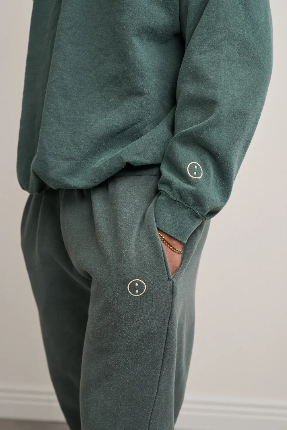 UN:IK Essentials Essentials Vintage Washed 1/4 Zip Sweatshirt & Jogger Set - Forest