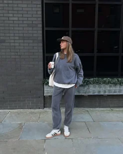 UN:IK Essentials Essentials Vintage Washed Sweater & Jogger Set - Charcoal