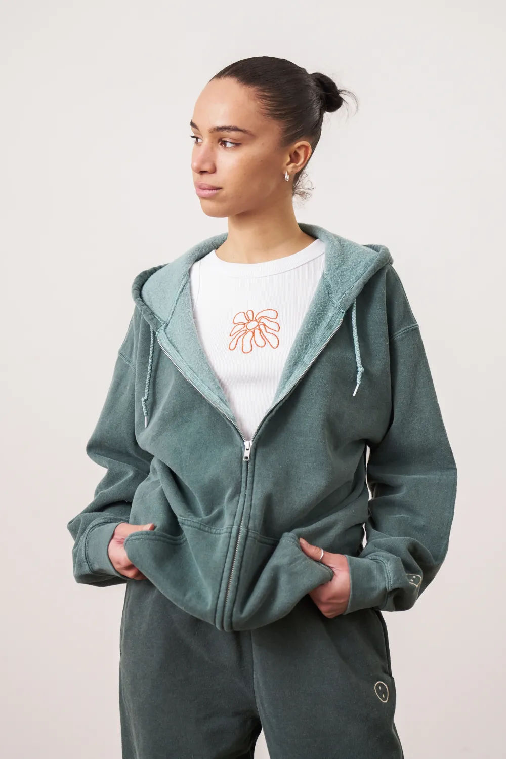 UN:IK Essentials Essentials Vintage Washed Zip Up Hoodie - Forest