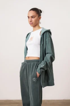 UN:IK Essentials Essentials Vintage Washed Zip Up Hoodie - Forest