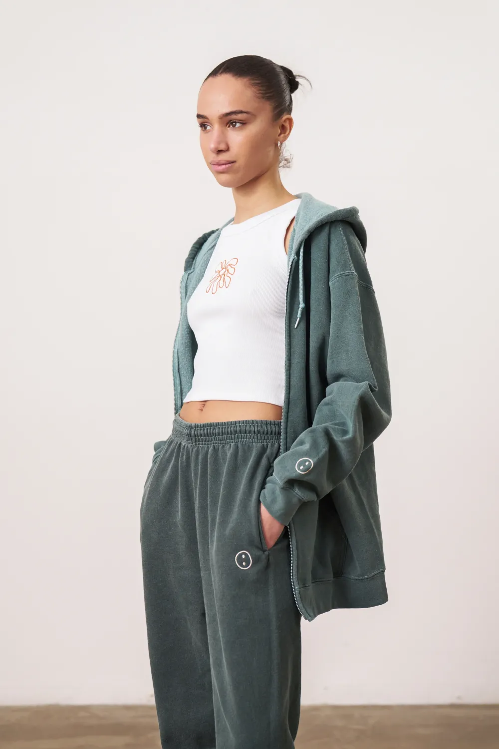 UN:IK Essentials Essentials Vintage Washed Zip Up Hoodie - Forest