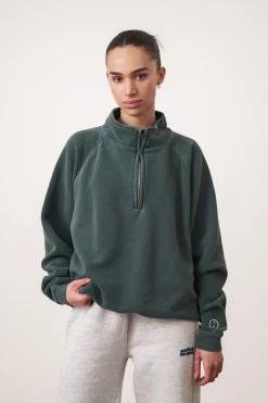 UN:IK Essentials Essentials Vintage Washed 1/4 Zip Sweatshirt - Forest