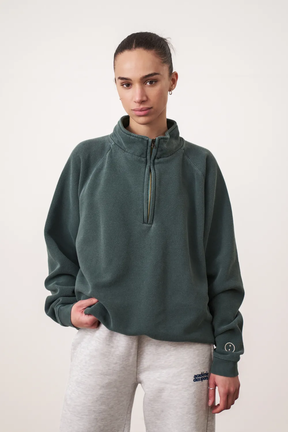 UN:IK Essentials Essentials Vintage Washed 1/4 Zip Sweatshirt - Forest