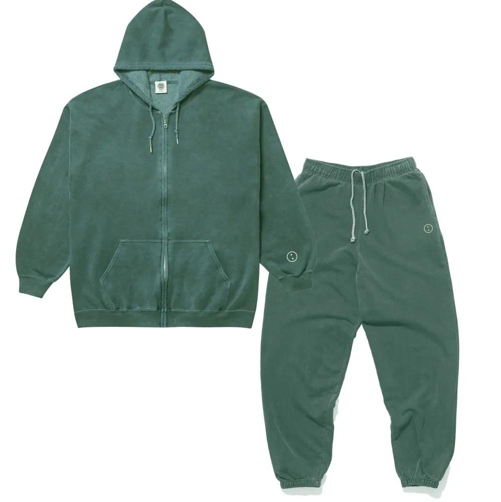 UN:IK Essentials Essentials Vintage Washed Zip-Up Hoodie & Jogger Set - Forest