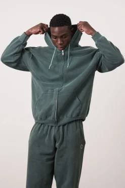 UN:IK Essentials Essentials Vintage Washed Zip-Up Hoodie & Jogger Set - Forest