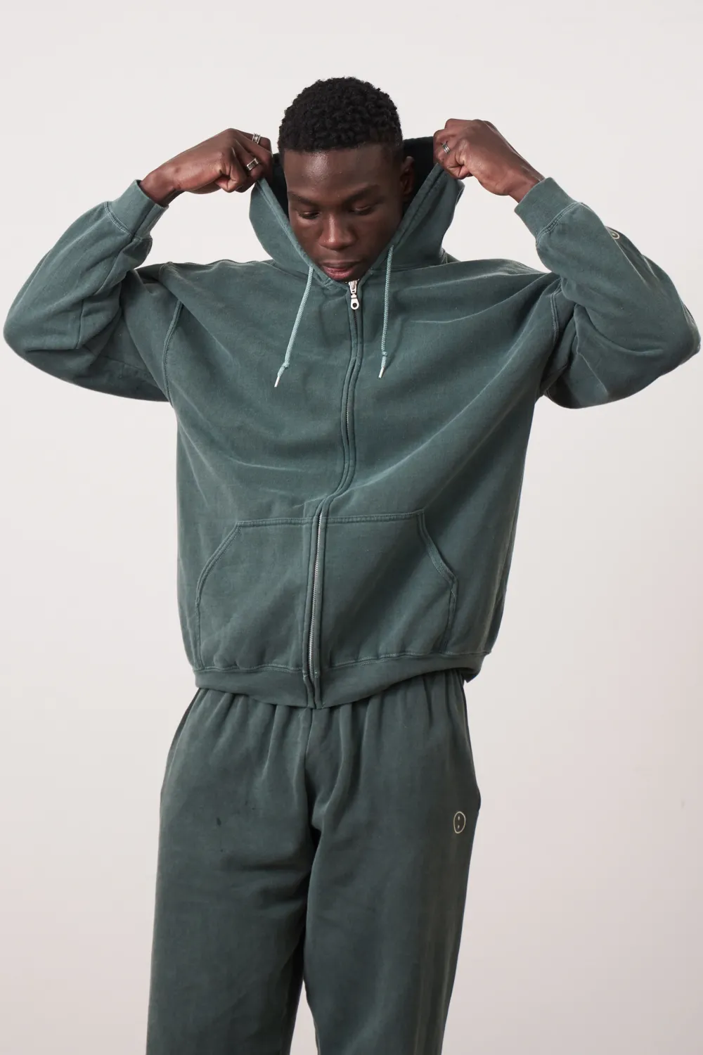 UN:IK Essentials Essentials Vintage Washed Zip-Up Hoodie & Jogger Set - Forest