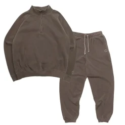 UN:IK Essentials Essentials Vintage Washed 1/4 Zip Sweatshirt & Jogger Set - Cocoa