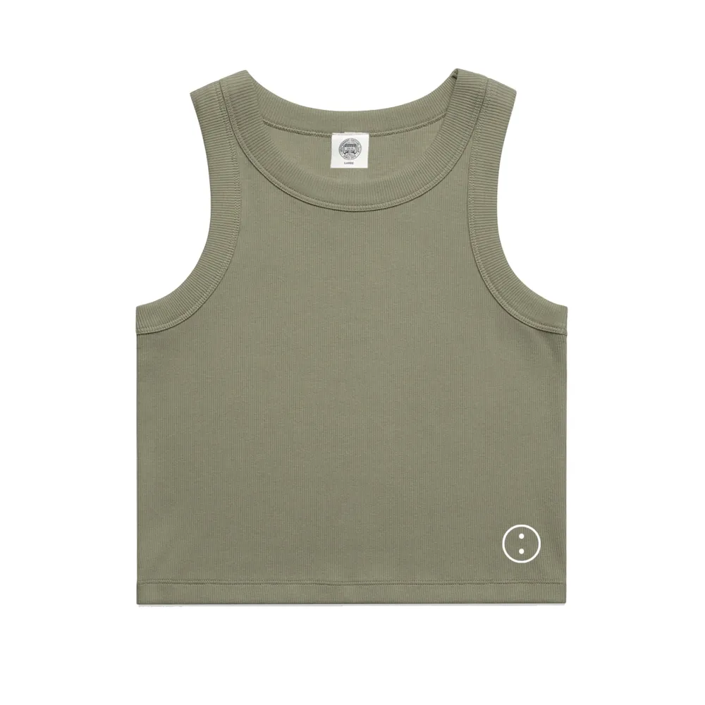 UN:IK Essentials Essentials WMNS Embroidered Crop Rib Tank - Eucalyptus
