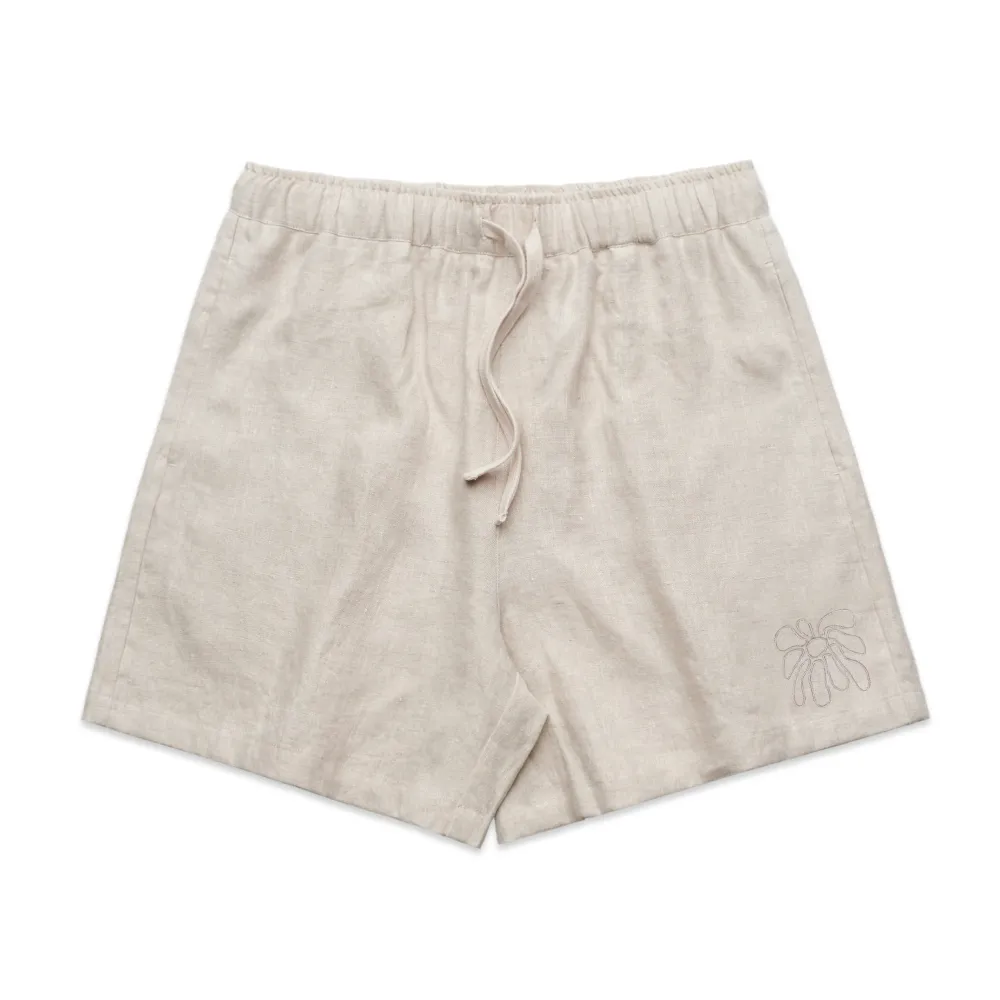 Women FLWRS by Chloe Hayward FLWRS Embroidered Linen Shorts - Natural