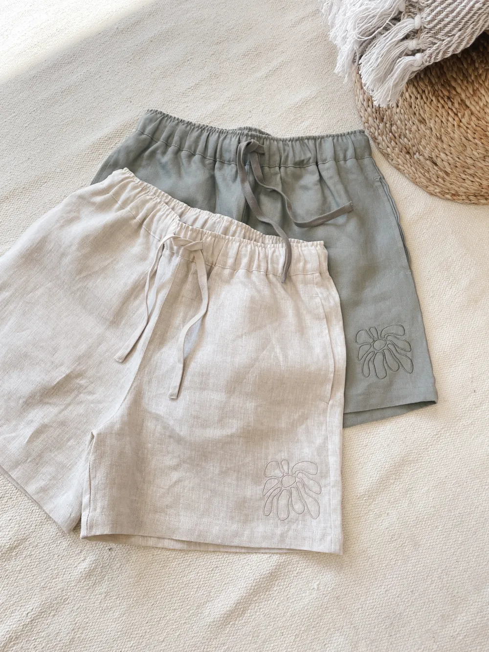 Women FLWRS by Chloe Hayward FLWRS Embroidered Linen Shorts - Natural