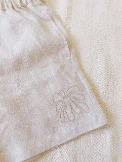 Women FLWRS by Chloe Hayward FLWRS Embroidered Linen Shorts - Natural