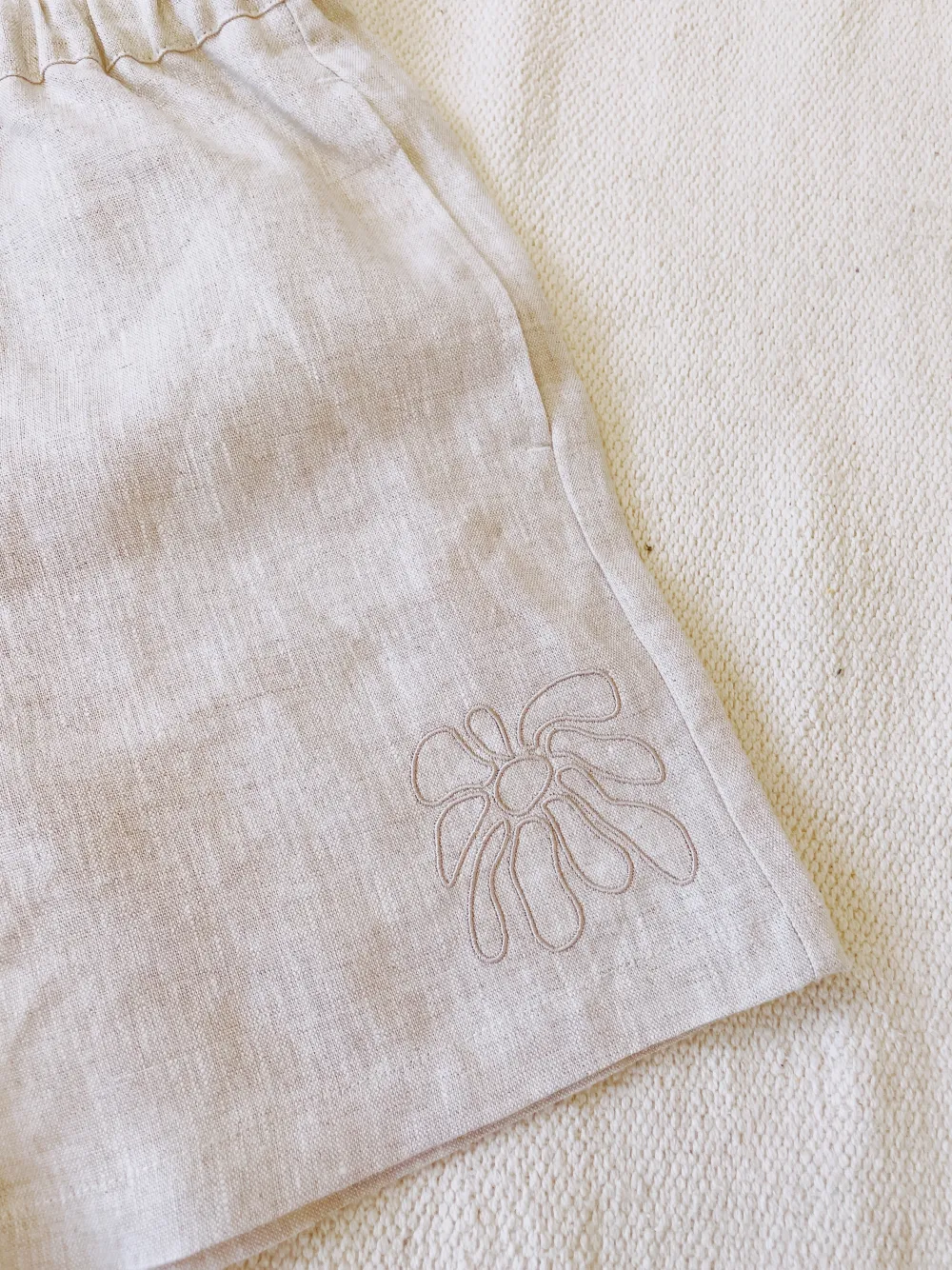 Women FLWRS by Chloe Hayward FLWRS Embroidered Linen Shorts - Natural