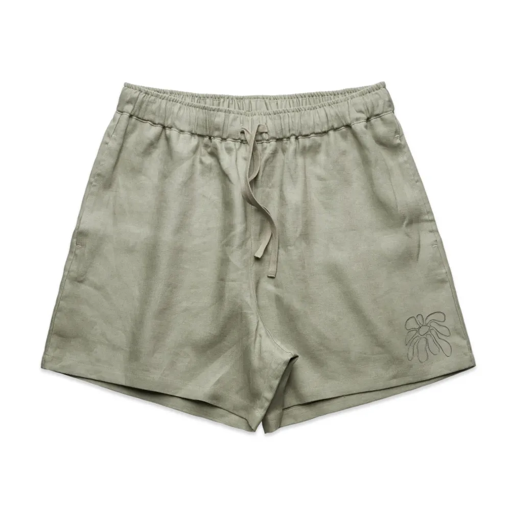 Women FLWRS by Chloe Hayward FLWRS Embroidered Linen Shorts - Sage