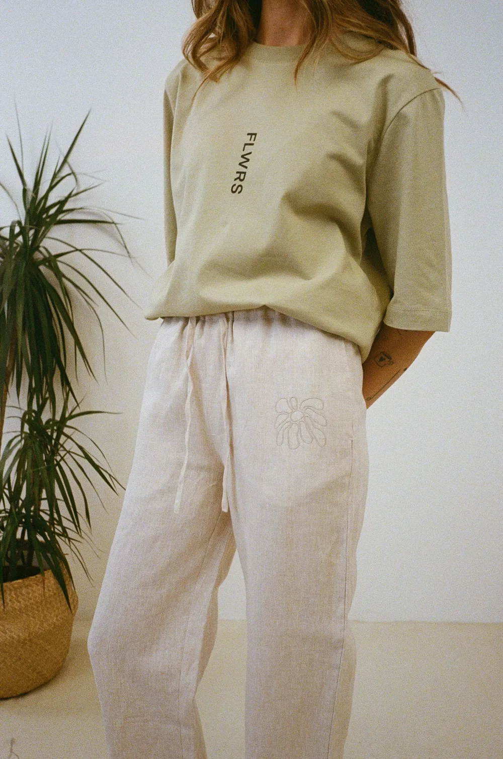 Women FLWRS by Chloe Hayward FLWRS Embroidered Linen Trousers - Natural