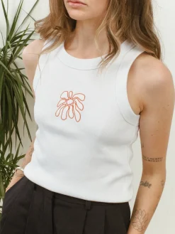 FLWRS by Chloe Hayward FLWRS Organic Embroidered Rib Tank - White