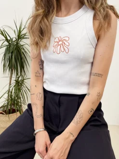 FLWRS by Chloe Hayward FLWRS Organic Embroidered Rib Tank - White