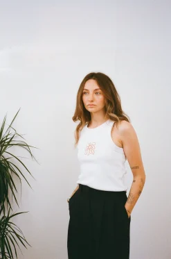 FLWRS by Chloe Hayward FLWRS Organic Embroidered Rib Tank - White