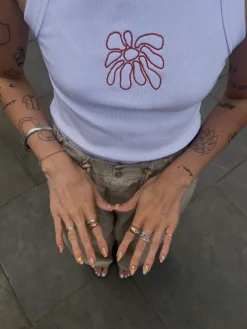 FLWRS by Chloe Hayward FLWRS Organic Embroidered Rib Tank - White
