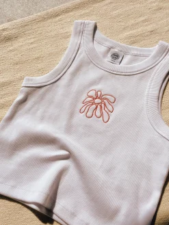 FLWRS by Chloe Hayward FLWRS Organic Embroidered Rib Tank - White