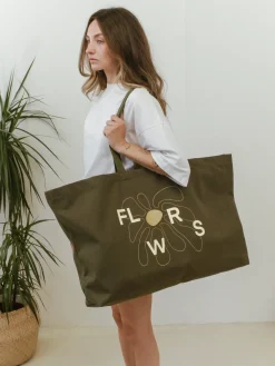 Women FLWRS by Chloe Hayward FLWRS Oversized Canvas Tote - Khaki