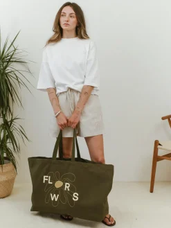 Women FLWRS by Chloe Hayward FLWRS Oversized Canvas Tote - Khaki