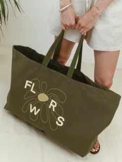 Women FLWRS by Chloe Hayward FLWRS Oversized Canvas Tote - Khaki