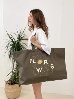 Women FLWRS by Chloe Hayward FLWRS Oversized Canvas Tote - Khaki