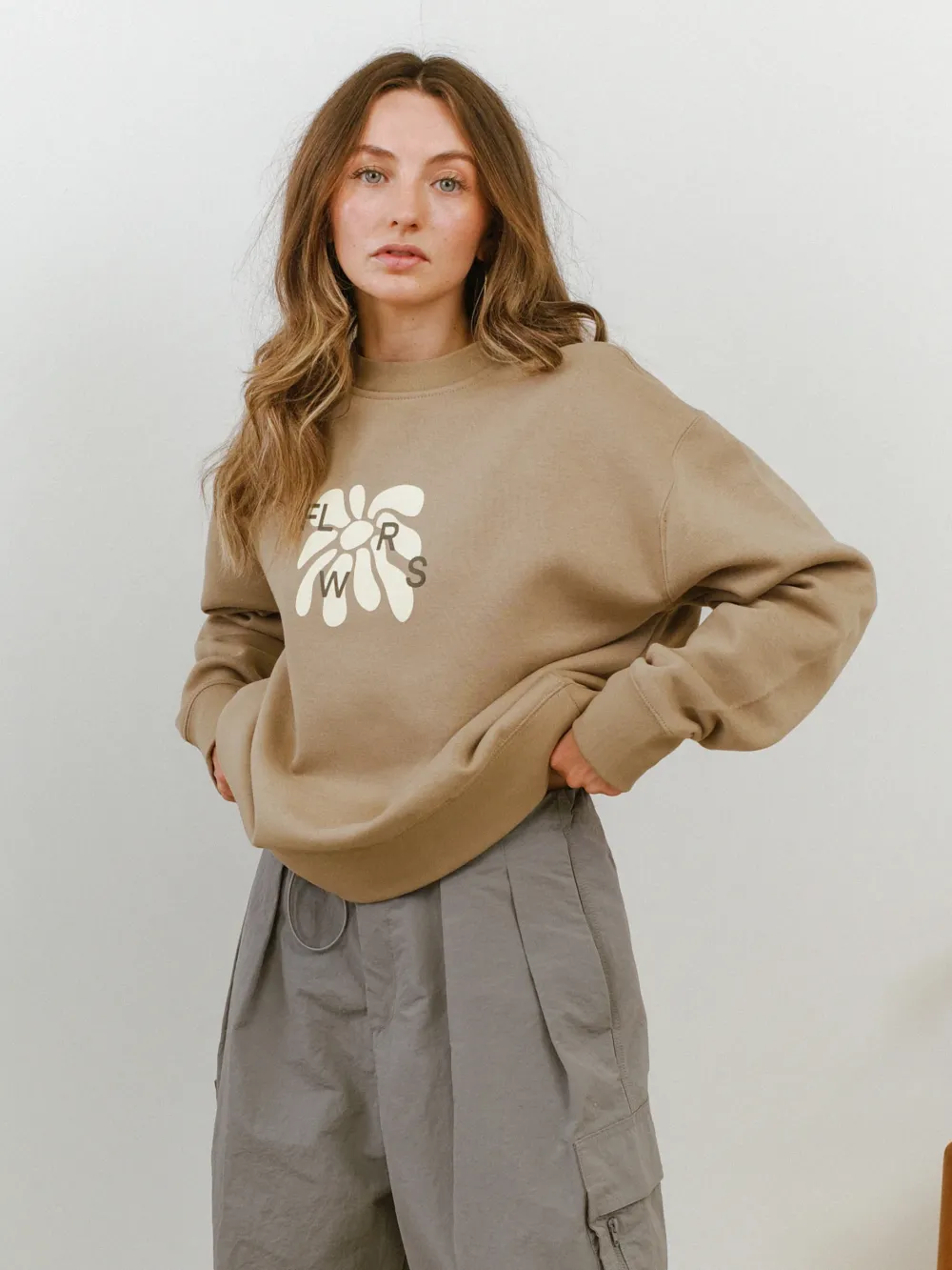 Women FLWRS by Chloe Hayward FLWRS Relaxed Crew Neck Sweater - Sand