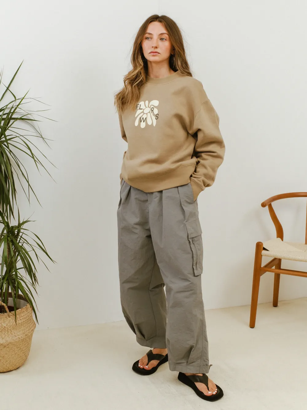 Women FLWRS by Chloe Hayward FLWRS Relaxed Crew Neck Sweater - Sand