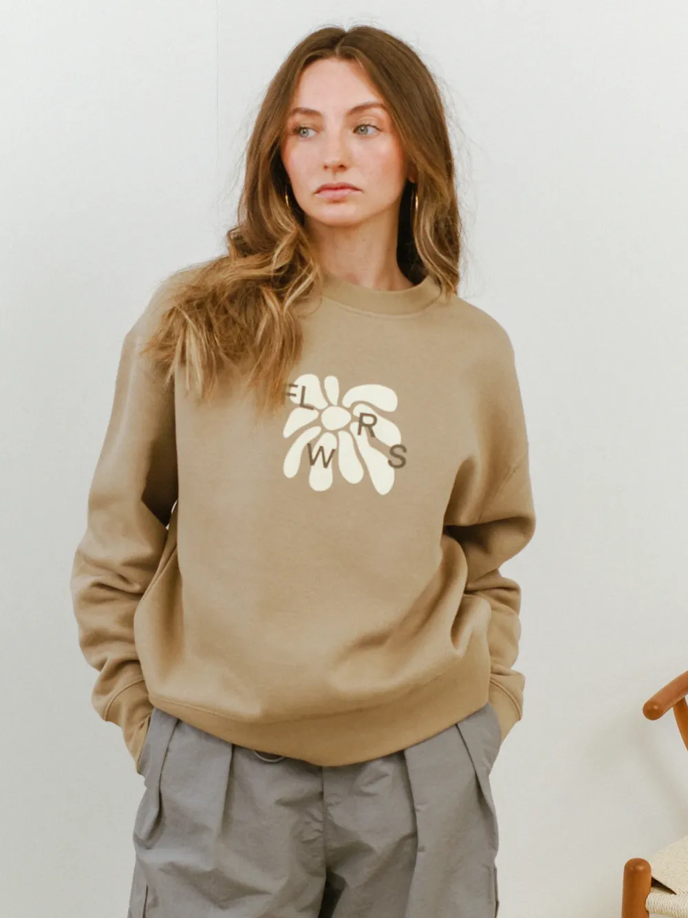 Women FLWRS by Chloe Hayward FLWRS Relaxed Crew Neck Sweater - Sand
