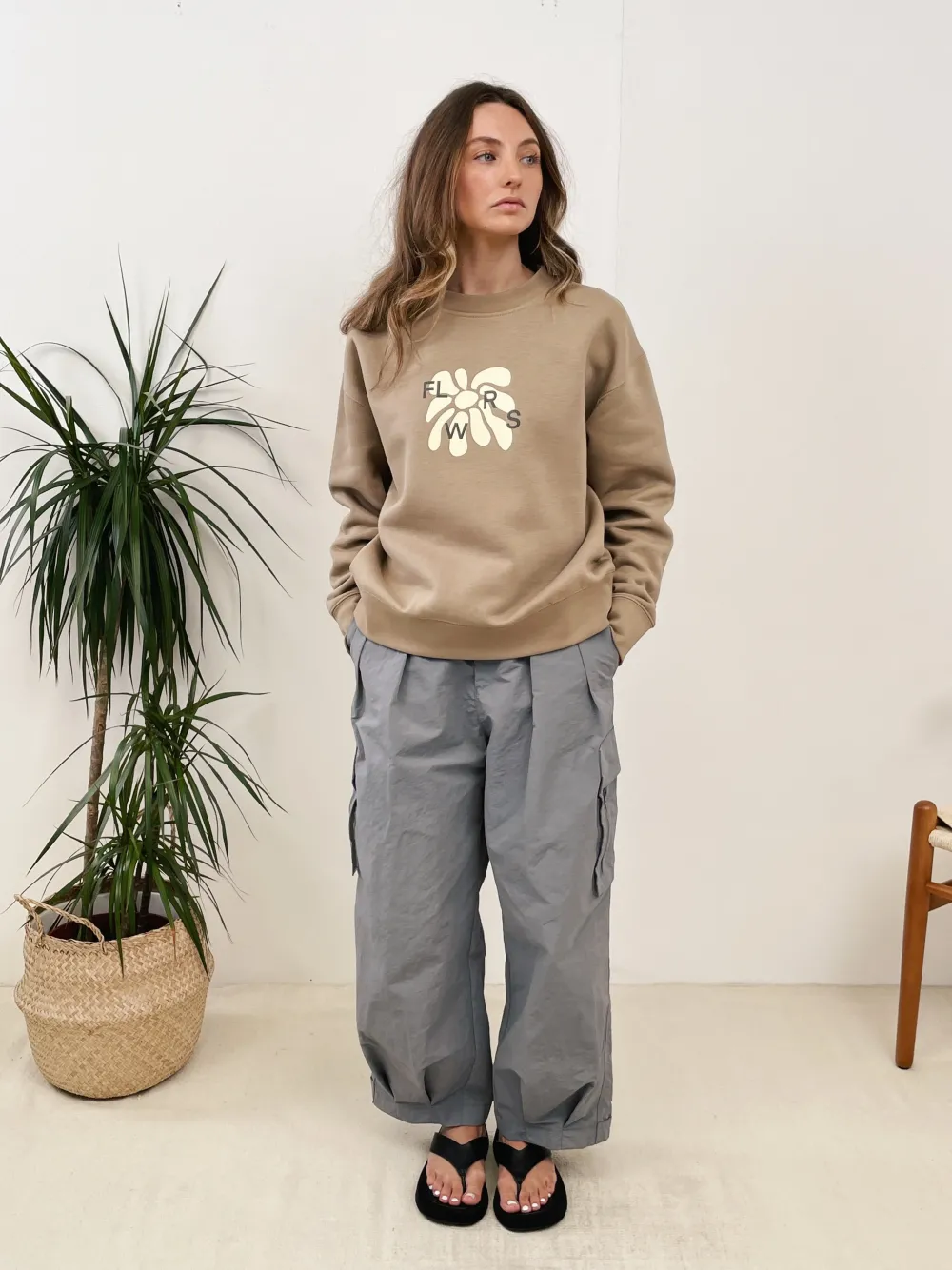 Women FLWRS by Chloe Hayward FLWRS Relaxed Crew Neck Sweater - Sand