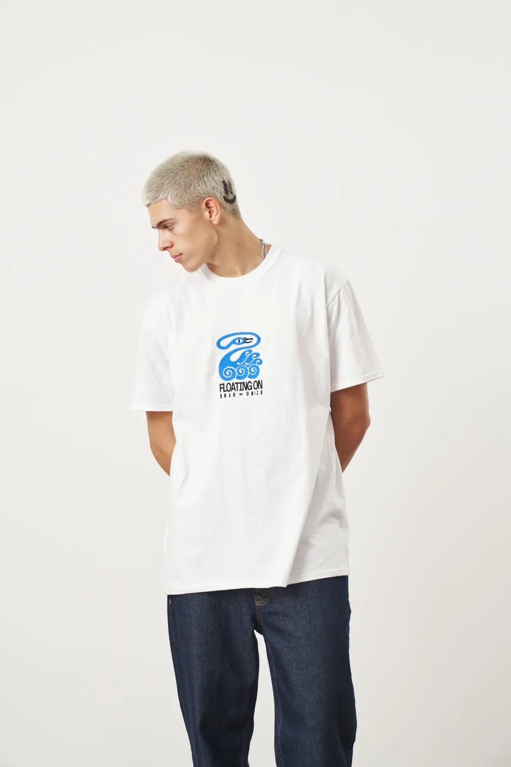 KBar Design KBAR X UN:IK 'Floating On' Embroidered Tee - White