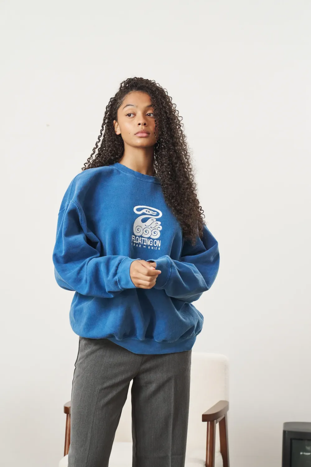KBar Design KBAR X UN:IK 'Floating On' Vintage Washed Sweater - Blue
