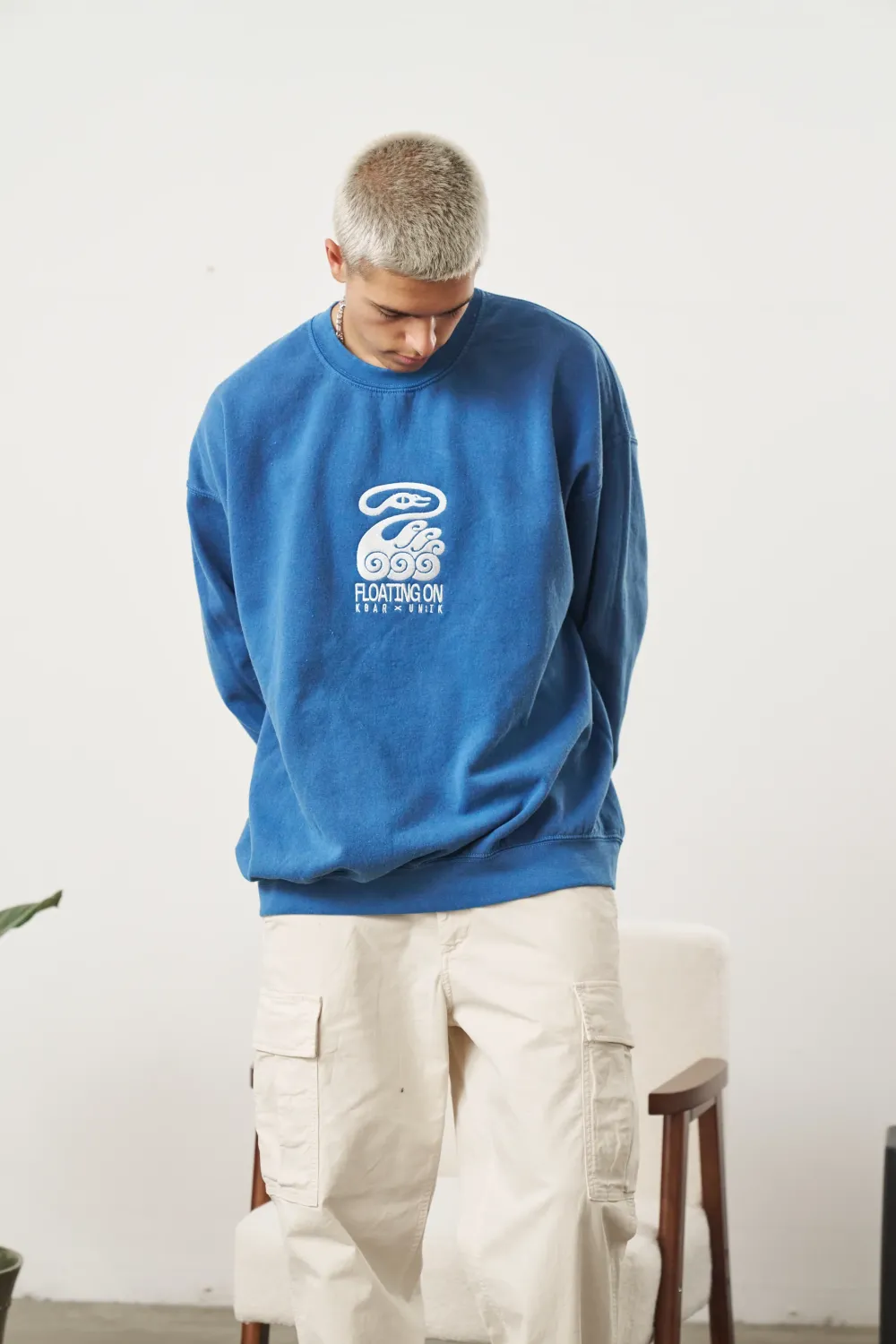 KBar Design KBAR X UN:IK 'Floating On' Vintage Washed Sweater - Blue