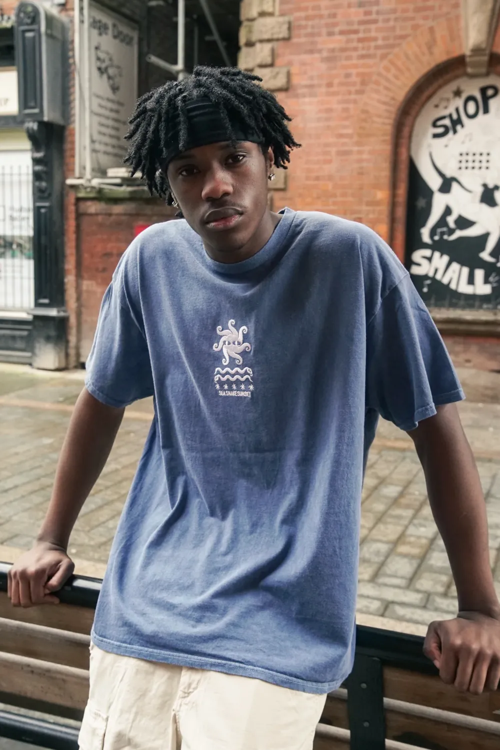 KBar Design KBAR X UN:IK 'Sea Snake' Vintage Washed Embroidered Tee - Blue