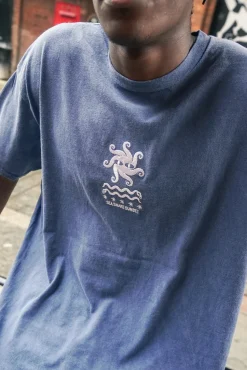 KBar Design KBAR X UN:IK 'Sea Snake' Vintage Washed Embroidered Tee - Blue